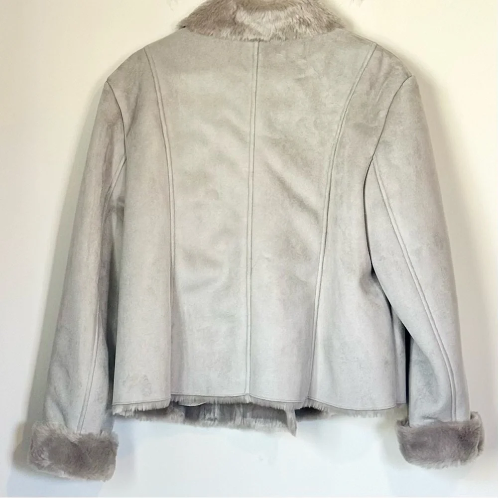 Dana Buchman Women's Gray Faux Suede Fur Jacket - Size: Extra Large